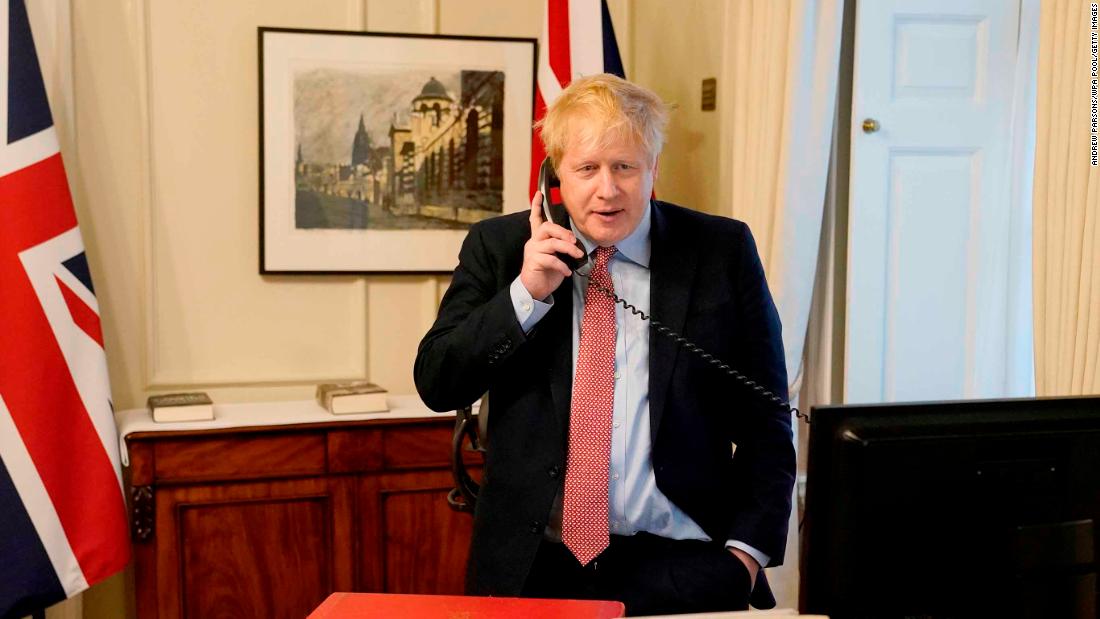 Johnson speaks on the phone with Queen Elizabeth II in March 2020.