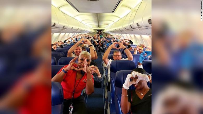 Southwest Airlines photo of health care workers flying to New York is