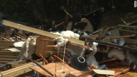 Crews work to clean up in George County, Mississippi after severe storms.