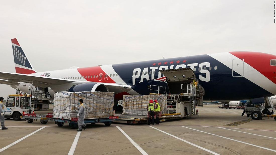 New England Patriots team plane with 1.2 million N95 masks arrives