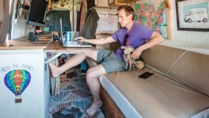 Matt Alexander&#39;s couch is also a desk seat and a full-sized bed with storage.
