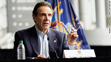 NY State Governor Andrew Cuomo is seen during a press conference at the COVID-19 field hospital site at the Javits Center in New York , NY, USA on March 30, 2020.