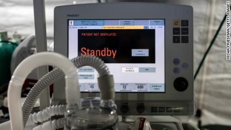 A ventilator and other hospital equipment is seen in an emergency field hospital in New York&#39;s Central Park to aid in the response to the Covid-19 pandemic.