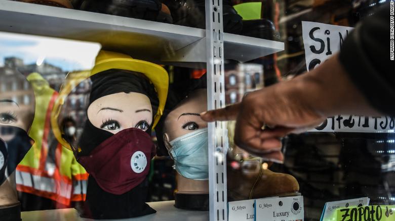 Protective masks for sale are displayed in a store in  Brooklyn on April 2, 2020 in New York City. 