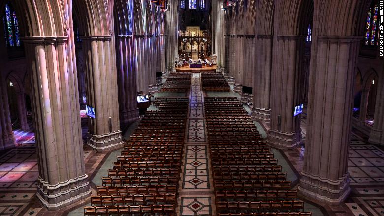 The Very Rev. Dean Randy Hollerith at an empty Washington National Cathedral