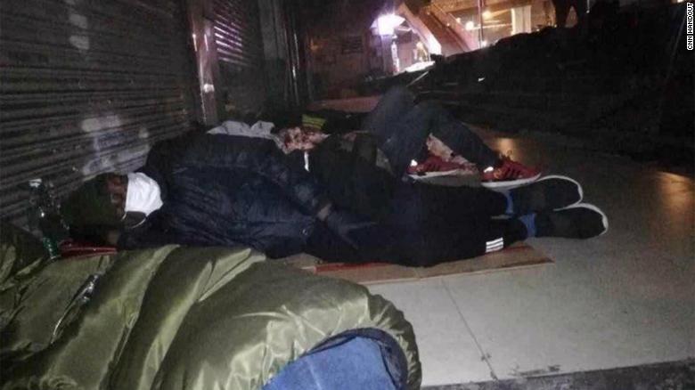 Africans sleeping on the street in Guangzhou, after being unable to find shelter.