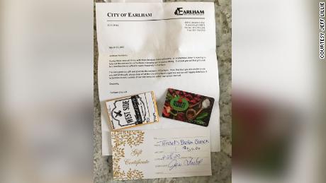 Every resident in Earlham received this letter and three gift cards worth  $150.