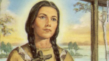 An illustration of Kateri Tekakwitha.