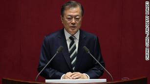 South Korean President Moon Jae-in speaks at the National Assembly on October 22, 2019 in Seoul, South Korea. 