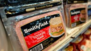 Smithfield Foods Inc. brand sliced deli ham sits on display at a supermarket in Princeton, Illinois, U.S., on Tuesday, March 5, 2013. Smithfield Foods is expected to release earnings data on March 7. Photographer: Daniel Acker/Bloomberg via Getty Images