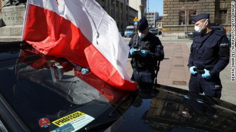 Business owners attend a car protest demanding economic support for entrepreneurs in Krakow, Poland, on April 7.