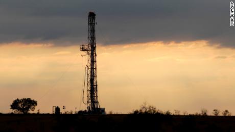 A drilling rig is seen near Kennedy, Texas.