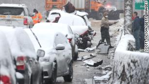 A 50-car pileup in Chicago left dozens of people stranded in the cold