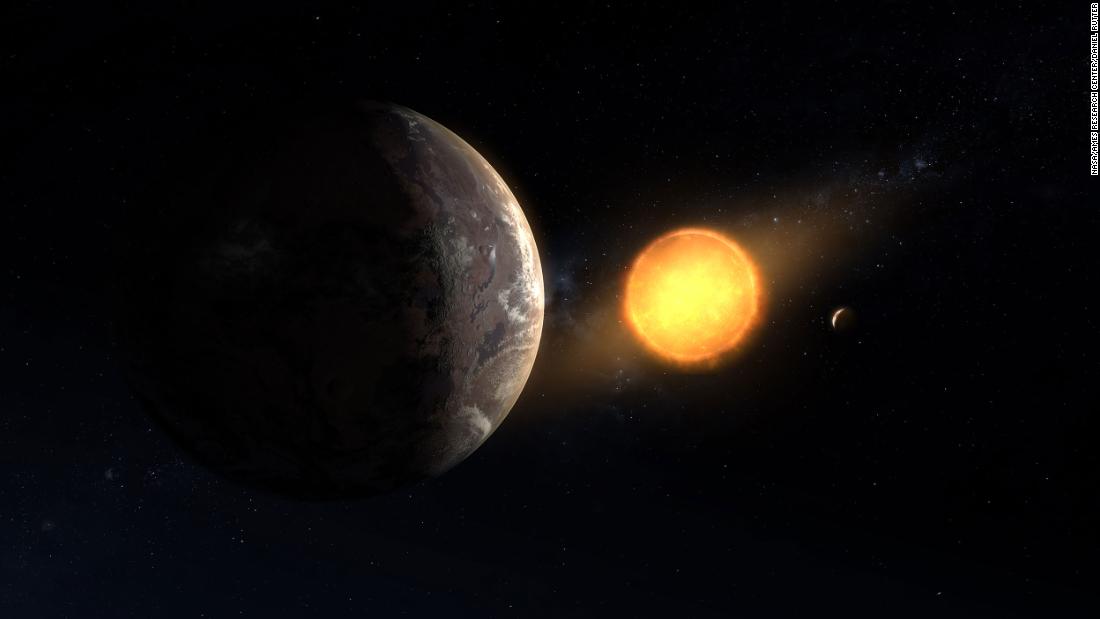 This is an illustration of newly discovered exoplanet Kepler-1649c orbiting around its host red dwarf star. 