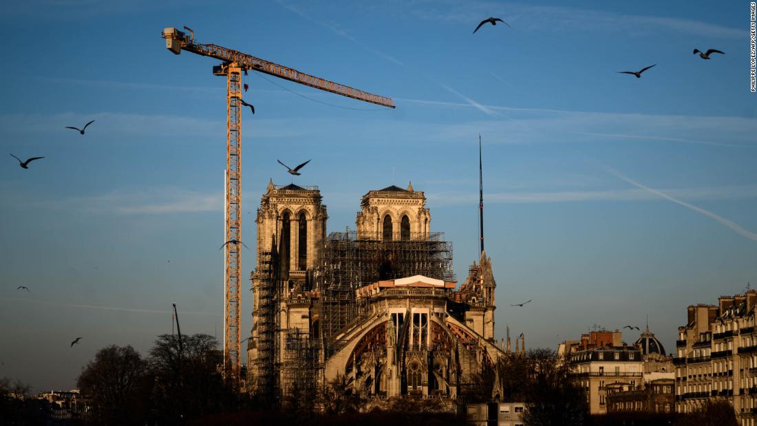 Notre Dame Cathedral is seen undergoing renovations on January 6.