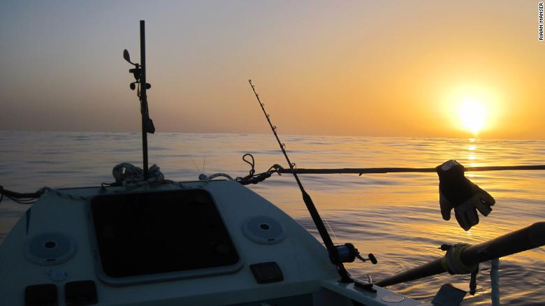 Riaan Manser's row boat at sunset  