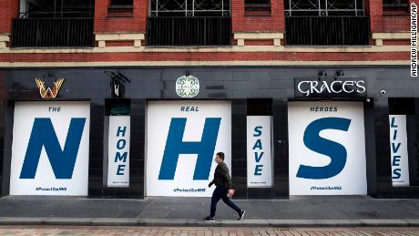 A shuttered bar in Glasgow pays tribute to Britain's National Health Service.