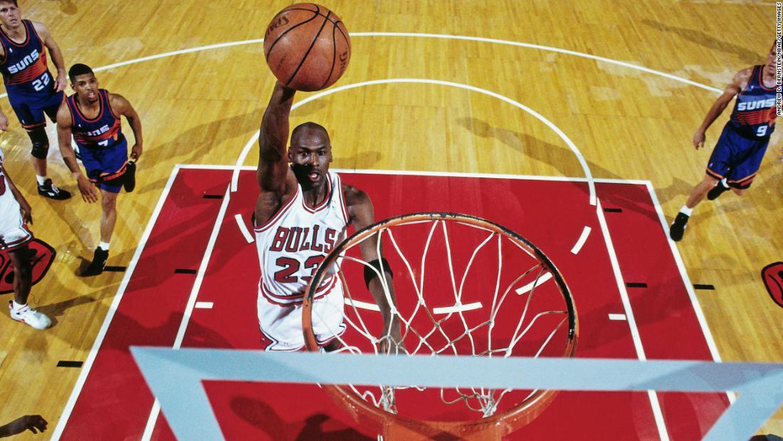 Michael Jordan rises for a dunk in March 1993. A new documentary, &quot;The Last Dance,&quot; focuses on the basketball legend and his final season with the Chicago Bulls. Jordan played 15 NBA seasons, winning six titles and five league MVPs. Many consider him the greatest player ever.
