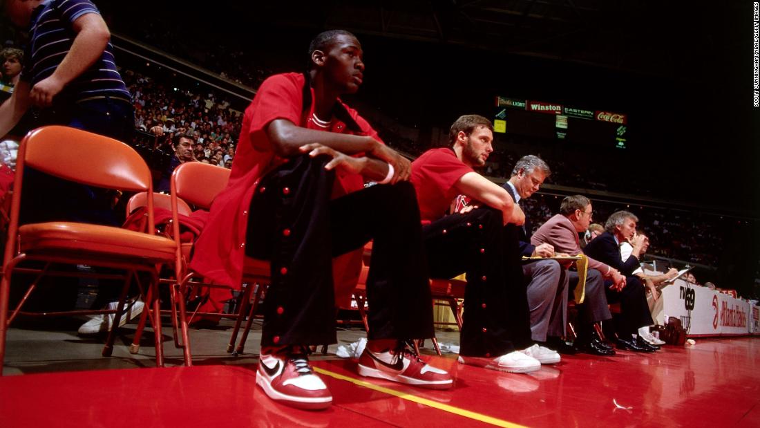 Jordan rests on the bench during a game in Atlanta. Jordan was the NBA&#39;s Rookie of the Year in 1985, but the Bulls had a losing record and were swept in the first round of the playoffs.