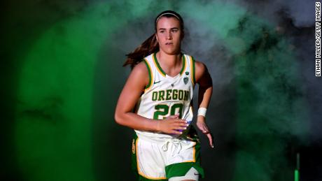 Ionescu is introduced before the championship game of the Pac-12 Conference women&#39;s basketball tournament against the Stanford Cardinal.