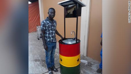  A solar-powered hand-washing basin encourages personal hygiene in Ghana amidst coronavirus 