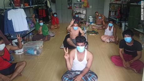 Residents at Cochrane Lodge 2, a dormitory for migrant workers in Singapore.