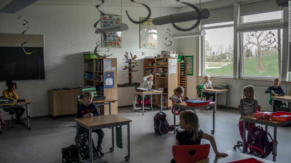 Elementary school children sit at desks spaced about 2 meters (6 feet) apart in Logumkloster, Denmark, on April 16. Denmark was among the first in Europe to close borders, shops, schools and restaurants, and to ban large gatherings, among other measures. It was also &lt;a href=&quot;https://www.cnn.com/2020/04/11/health/european-countries-reopening-coronavirus-intl/index.html&quot; target=&quot;_blank&quot;&gt;one of the first to begin reopening.&lt;/a&gt;