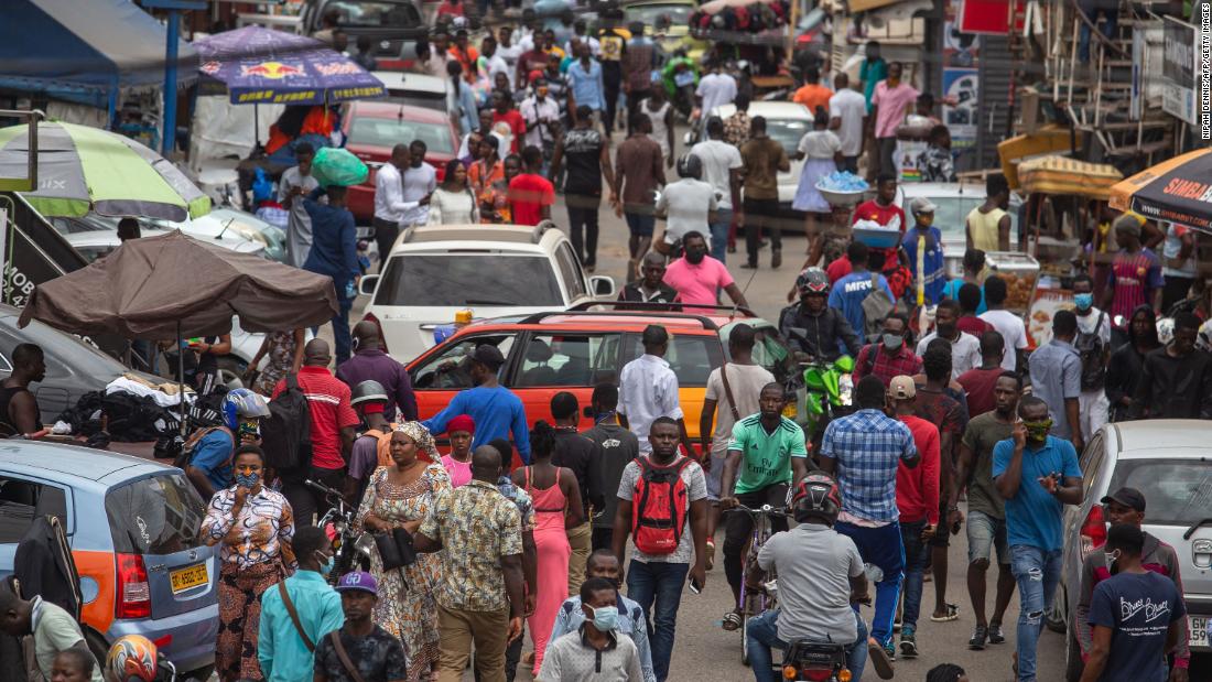 People crowd Kwame Nkrumah Circle in Accra, Ghana, on April 20 after the &lt;a href=&quot;https://www.cnn.com/2020/04/20/africa/ghana-ends-lockdown-intl/index.html&quot; target=&quot;_blank&quot;&gt;end of a three-week partial lockdown.&lt;/a&gt;