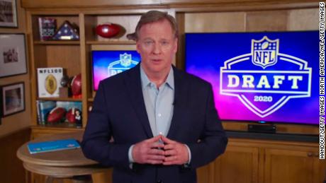 NFL Commissioner Roger Goodell announced teams' selections from a studio in the basement of his home in Bronxville, New York.