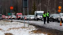 Cars at a traffic checkpoint in Hyvinkaa, Finland, on April 15, during the closure of Uusimaa, the nation's most populous region.