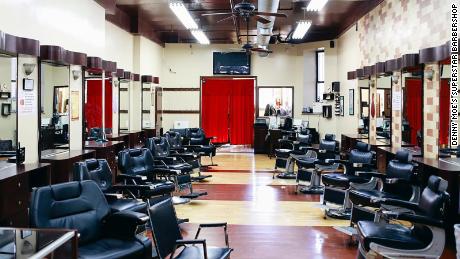 The interior of Denny Moe&#39;s Superstar Barbershop in Harlem, New York, which was forced to indefinitely close recently due to coronavirus-related social distancing mandates.