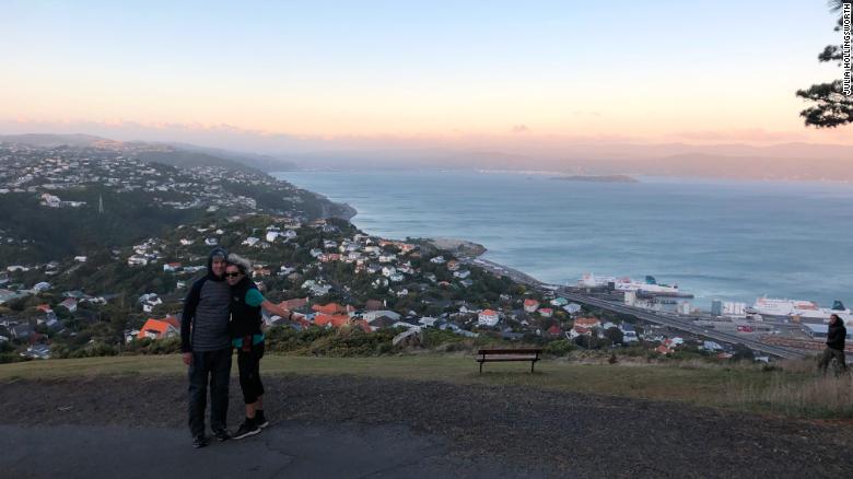 Julia Hollingsworth&#39;s parents on an evening walk in Wellington during New Zealand&#39;s nationwide lockdown. 