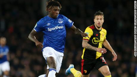 Kean runs with the ball during the Carabao Cup match against Watford.