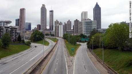 A lone car is seen on the highway leading to Atlanta, Georgia on April 23.