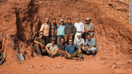 The September 2018 team that unearthed the tail of the only associated Spinosaurus skeleton in existence. Left to right, and top to bottom: Simone Maganuco, Ayoub Amane, M&#39;Barek Fouadassi, Nizar Ibrahim, Samir Zouhri, Cristiano Dal Sasso, Gabriele Bindellini, Marco Auditore, Matteo Fabbri, Diego Mattarelli, Hamid Azroal, Mhamed Azroal.