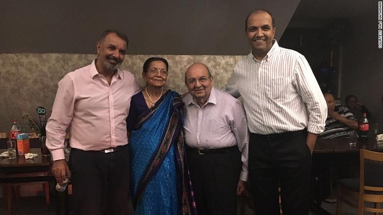 Raj Nathwani, his mother Kanchan, father Suryakant (Suri), and brother Manish (left to right). Suri survived Covid-19 despite his age and ill health. 