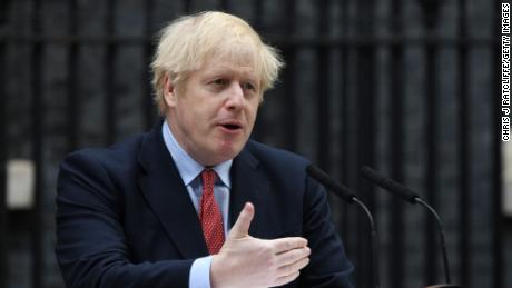 Boris Johnson speaks in Downing Street as he returns to work following his recovery from Covid-19 on April 27.