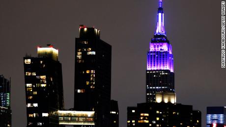 The Empire State Building illuminated in blue on April 9 to honor health care workers. Tonight, the building will again shine blue in support of New York&#39;s MTA workers. 