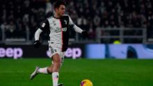 Dybala controls the ball during the Coppa Italia match against Udinese.