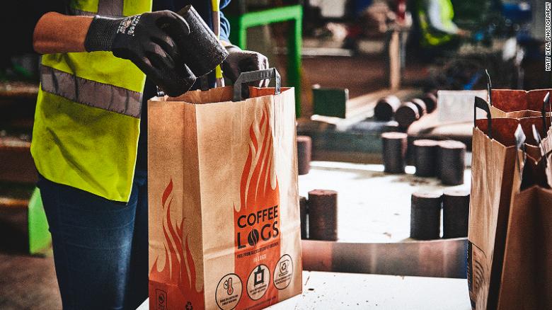 A bag of Bio-bean coffee logs costs around £7 ($8.70) -- similar to other fire logs available in the UK, says the company&#39;s founder.
