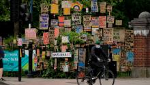 An artist in East London has displayed posters supporting the National Health Service.