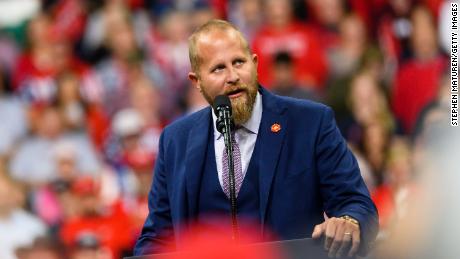 Brad Parscale, campaign manager for President Donald Trump, speaks before a rally at the target center on October 10, 2019 in Minneapolis, Minnesota.