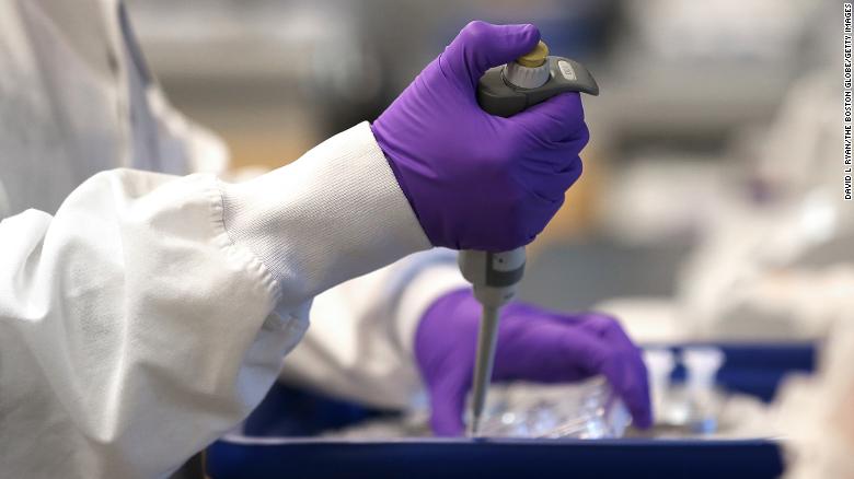 A scientist in the lab at Moderna in Cambridge, Massachusetts on February 28.