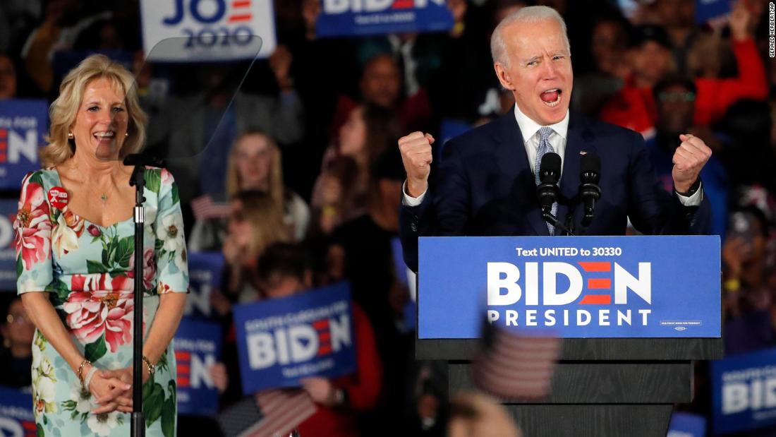 Biden rallied from early setbacks in Iowa, New Hampshire and Nevada, &lt;a href=&quot;http://www.cnn.com/2020/02/29/politics/gallery/south-carolina-primary/index.html&quot; target=&quot;_blank&quot;&gt;winning the South Carolina primary&lt;/a&gt; in February 2020. &quot;Just days ago, the press and pundits had declared this candidacy dead,&quot; Biden said in his speech to supporters. &quot;Because of you, the heart of the Democratic Party, we just won and we won big because of you. We are very much alive.&quot;