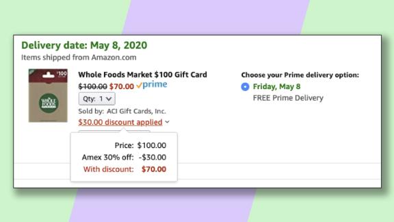 Get 30% off your grocery bill by buying a Whole Foods gift card at Amazon with this promotion.