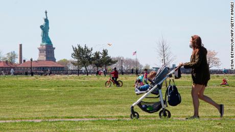 People visit Liberty State Park in Jersey City, New Jersey, on Saturday.