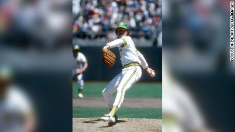 Matt Keough of the Oakland Athletics pitches during a major league game in 1981 at the Oakland-Alameda County Coliseum.