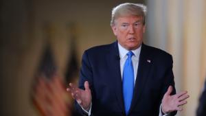 U.S. President Donald Trump gestures as he speaks during a Fox News town hall at the Lincoln Memorial in Washington, D.C., U.S., on Sunday, May 3, 2020. Trump holds a symbolic town hall meeting at the Lincoln Memorial Sunday as he accelerates efforts to reopen America after weeks of stay-at-home measures taken to stem coronavirus spread have ravaged the economy. Photographer: Oliver Contreras/Sipa/Bloomberg via Getty Images