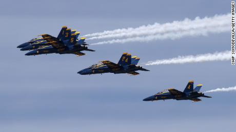 The US Navy&#39;s Blue Angels will continue flyover missions to salute frontline workers.