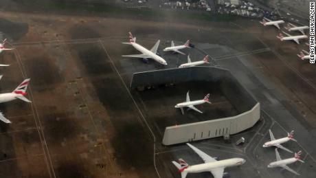 British Airways planes sit parked at Heathrow.